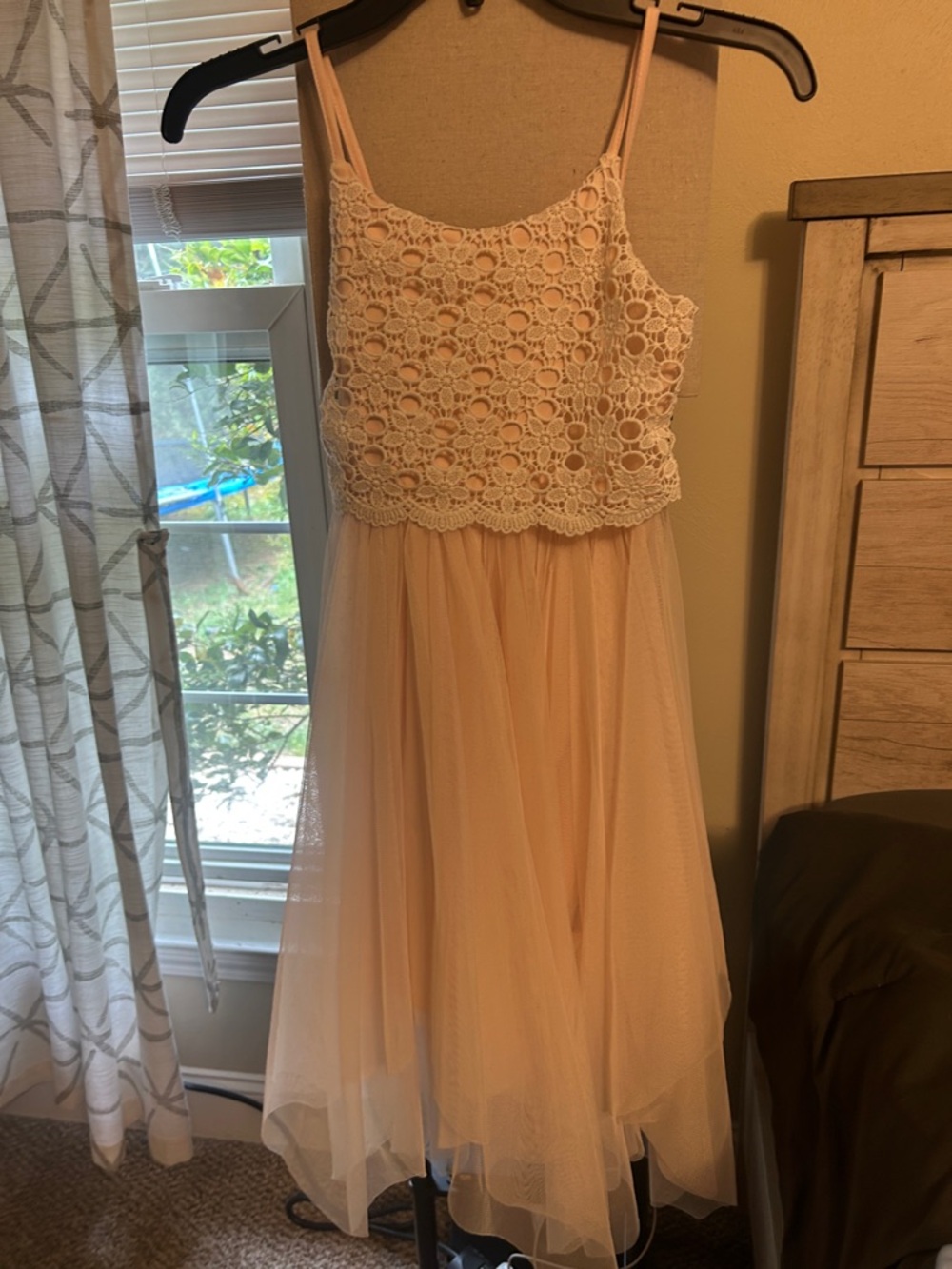 Girls' Peach Crochet Lace Bodice Tulle Party Dress